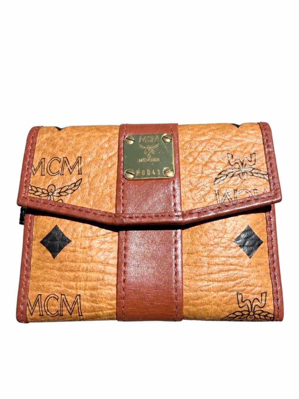 Authentic MCM Visetos Wallet Cognac Brown Monogram Leather Card Holder